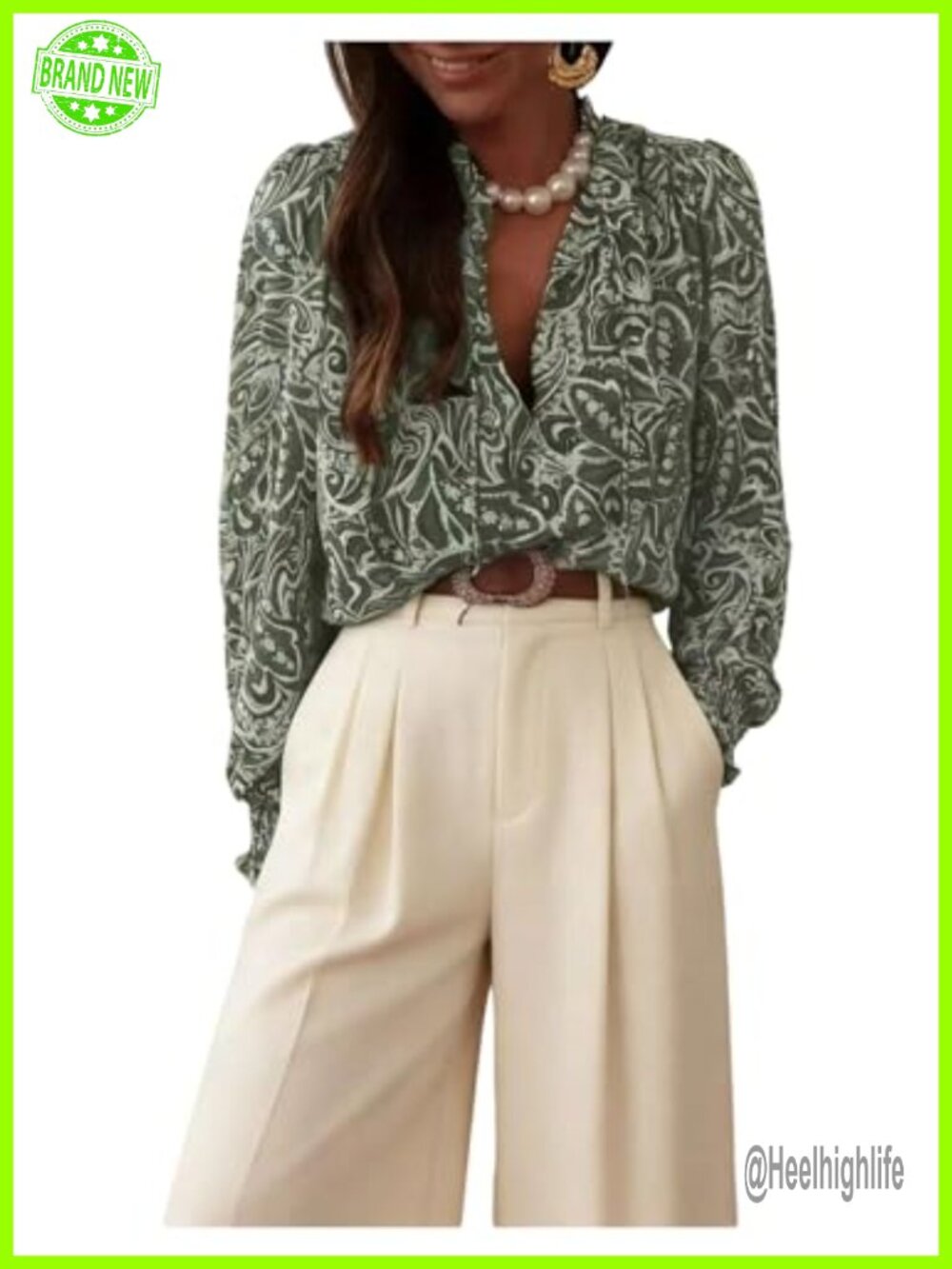 Chiffon Paisley Tie V Neck Long Sleeve Boho Blouse Top